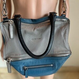 Givenchy Pandora Medium Leather Bag Satchel Sugar Goatskin Blue/Gray Two Tone